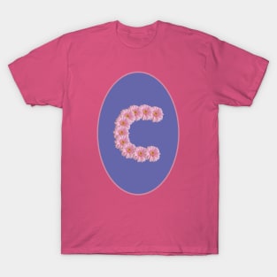 Letter C Pink Gerbera Daisy Monogram T-Shirt